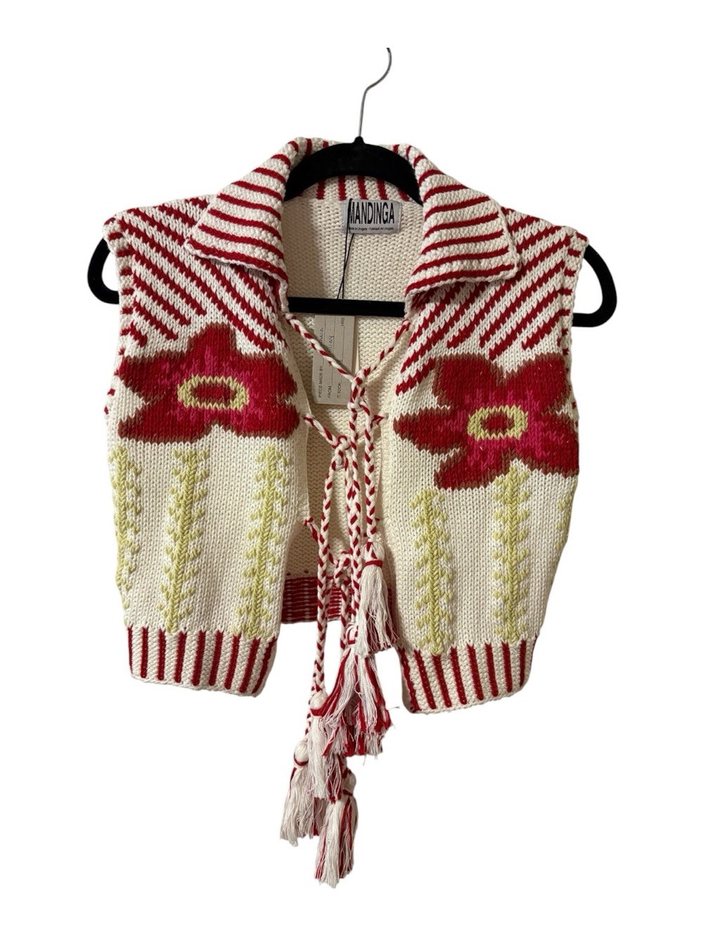 NWT Mandinga Hand Knit Floral Tie Front Vest Size Small Made in Uruguay